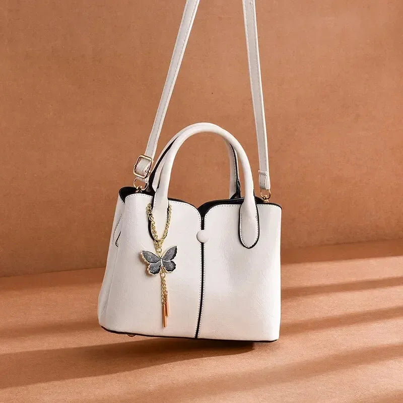 Women's Fashion Tote Hand Bag, Zipper Shoulder Bag With Butterfly Decor, Small Bucket Purse