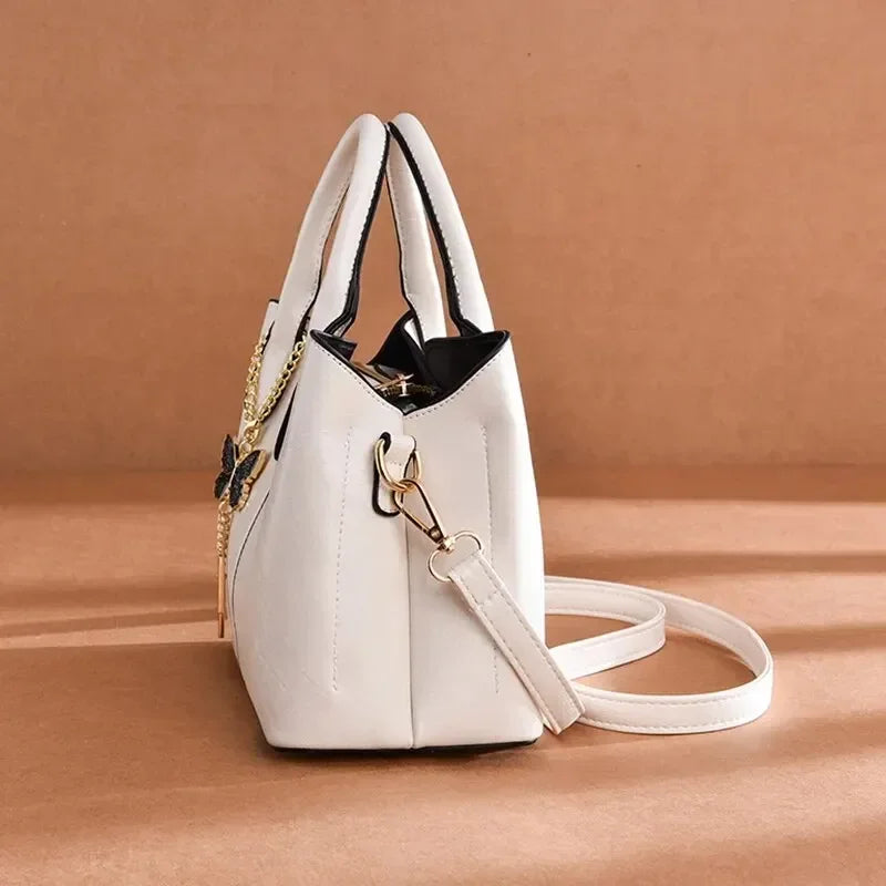 Women's Fashion Tote Hand Bag, Zipper Shoulder Bag With Butterfly Decor, Small Bucket Purse