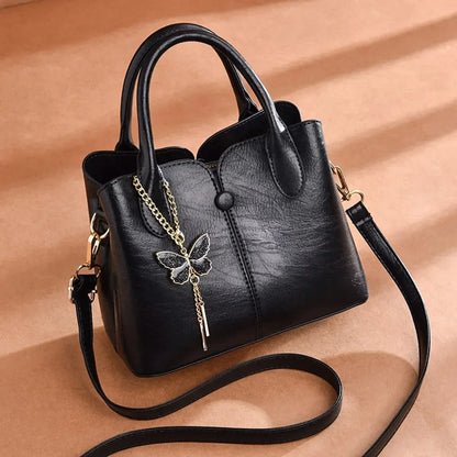 Women's Fashion Tote Hand Bag, Zipper Shoulder Bag With Butterfly Decor, Small Bucket Purse