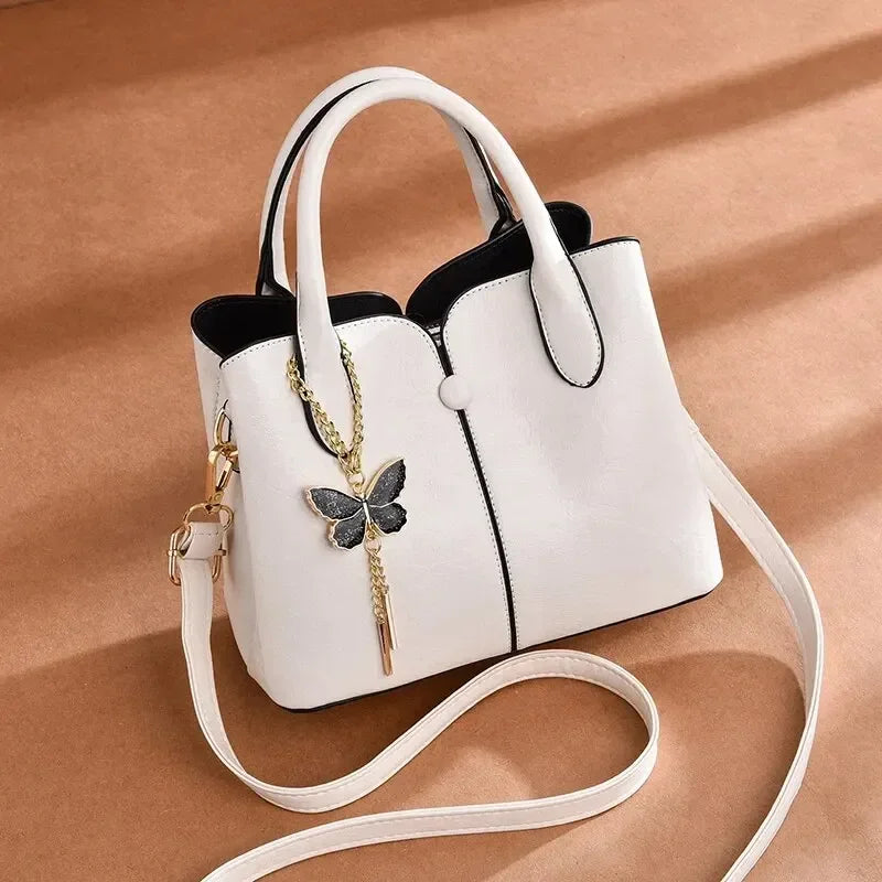 Women's Fashion Tote Hand Bag, Zipper Shoulder Bag With Butterfly Decor, Small Bucket Purse