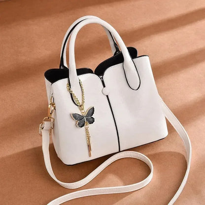 Women's Fashion Tote Hand Bag, Zipper Shoulder Bag With Butterfly Decor, Small Bucket Purse
