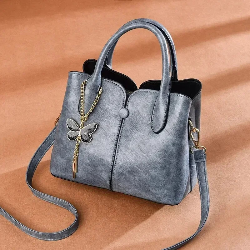 Women's Fashion Tote Hand Bag, Zipper Shoulder Bag With Butterfly Decor, Small Bucket Purse