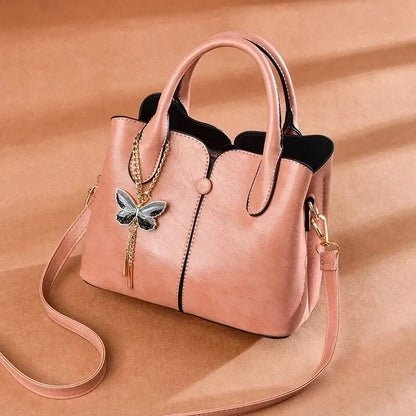 Women's Fashion Tote Hand Bag, Zipper Shoulder Bag With Butterfly Decor, Small Bucket Purse