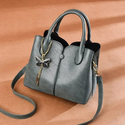 Women's Fashion Tote Hand Bag, Zipper Shoulder Bag With Butterfly Decor, Small Bucket Purse