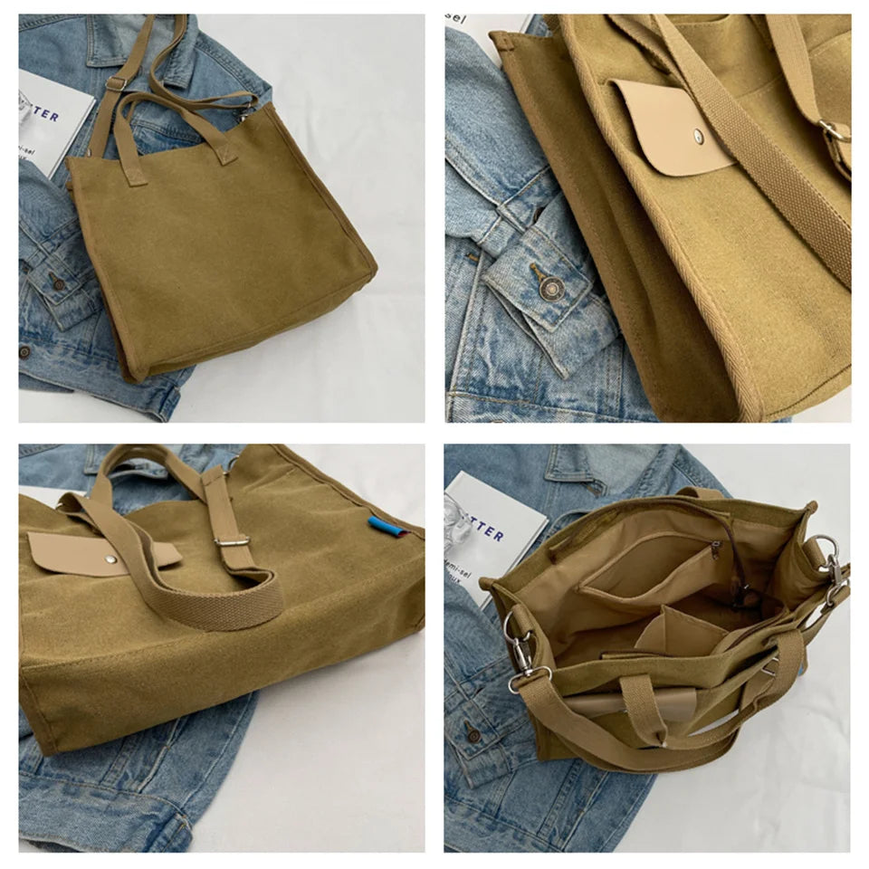 Women's Fashion Versatile Canvas Shoulder Bags Female Handbags Large-capacity Commute Ladies Leisure Crossbody Bags