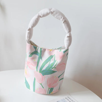 Women's Fashionable Flower Bucket Bag Elegant and Versatile Small Tote Bags Handbag
