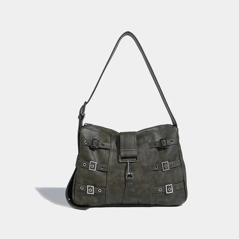 Women's French Retro Large-capacity Black And Gray Crossbody 2024 High-end Commuter Fashion Shoulder Handheld Tote Bag