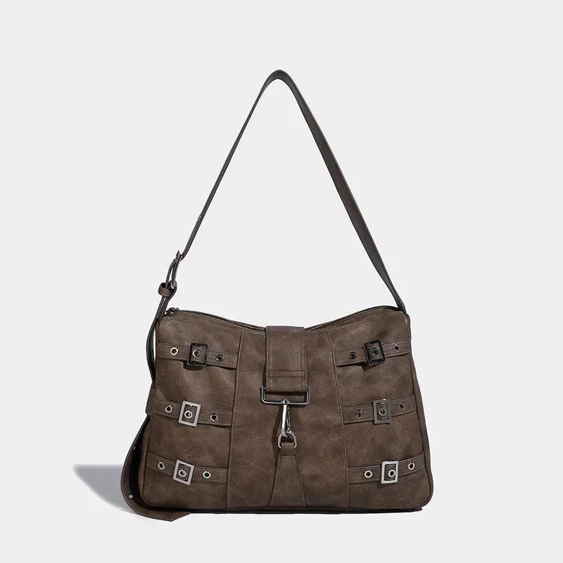Women's French Retro Large-capacity Black And Gray Crossbody 2024 High-end Commuter Fashion Shoulder Handheld Tote Bag