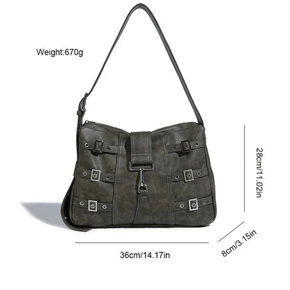 Women's French Retro Large-capacity Black And Gray Crossbody 2024 High-end Commuter Fashion Shoulder Handheld Tote Bag