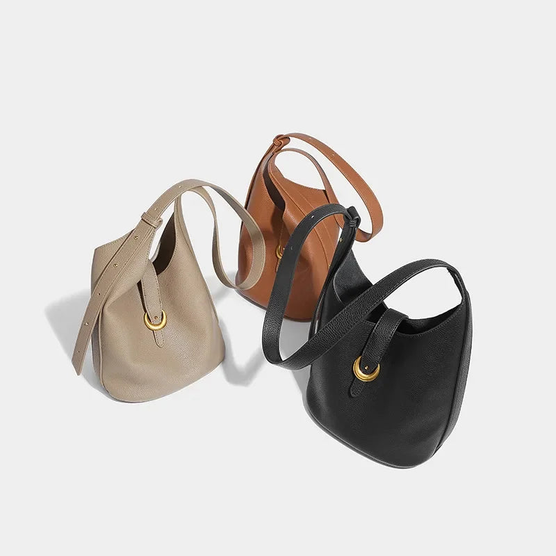 Women's Genuine Leather Bucket Design Female 2024 Cowhide Mother-in-law Large Capacity Tote Shoulder Crossbody Bag