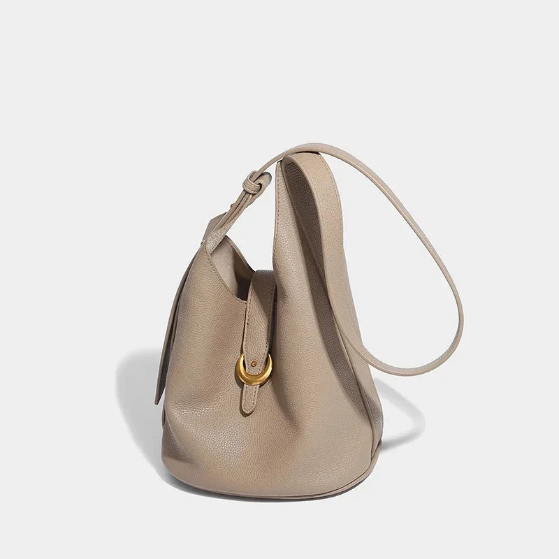 Women's Genuine Leather Bucket Design Female 2024 Cowhide Mother-in-law Large Capacity Tote Shoulder Crossbody Bag