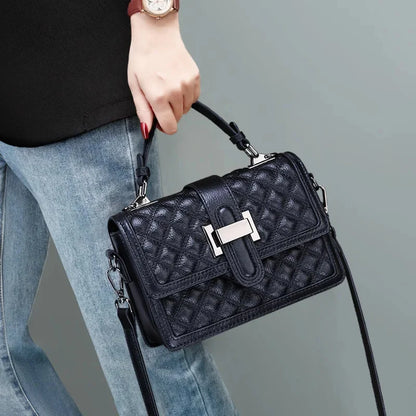 Women's Genuine Leather Handbag Elegant Fashion Texture Rhombic Messenger Ladies Shoulder Cowhide Crossbody Small Bag