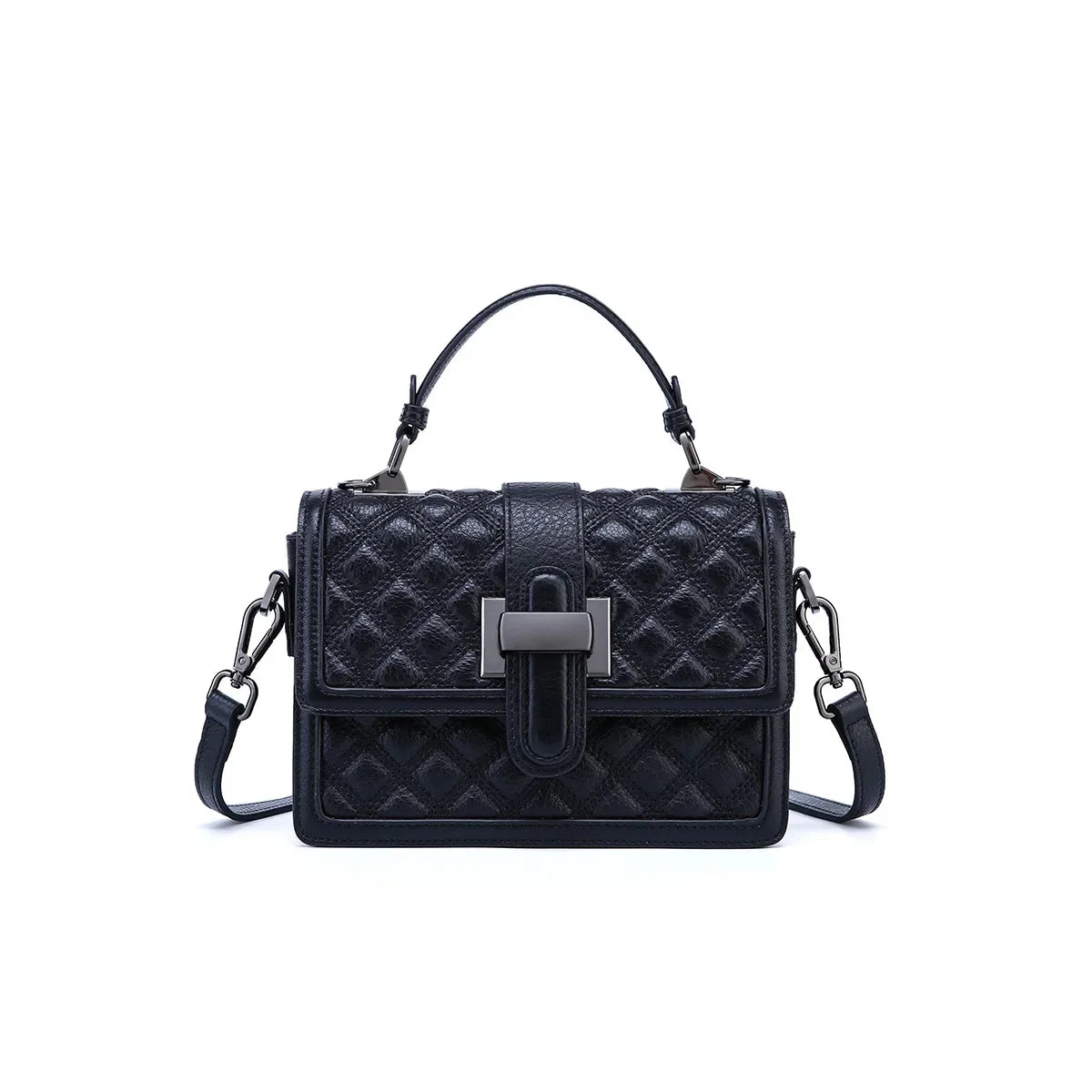 Women's Genuine Leather Handbag Elegant Fashion Texture Rhombic Messenger Ladies Shoulder Cowhide Crossbody Small Bag
