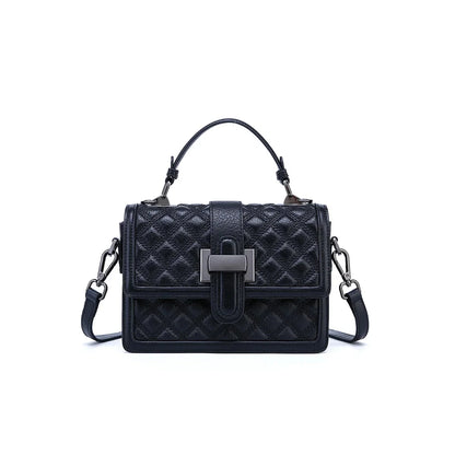 Women's Genuine Leather Handbag Elegant Fashion Texture Rhombic Messenger Ladies Shoulder Cowhide Crossbody Small Bag