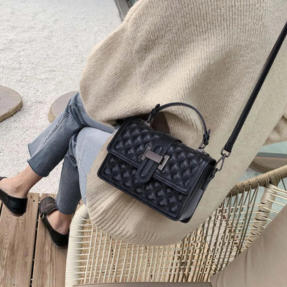Women's Genuine Leather Handbag Elegant Fashion Texture Rhombic Messenger Ladies Shoulder Cowhide Crossbody Small Bag
