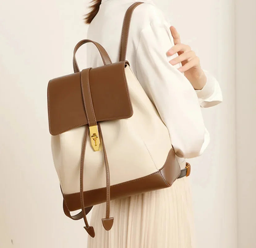Women's Genuine Leather New Fashion Travel Backpack Large Capacity High Quality Cowhide Female College Student Bag