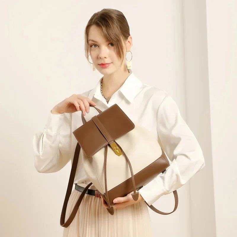 Women's Genuine Leather New Fashion Travel Backpack Large Capacity High Quality Cowhide Female College Student Bag