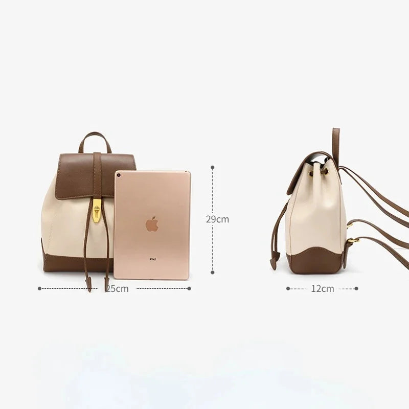Women's Genuine Leather New Fashion Travel Backpack Large Capacity High Quality Cowhide Female College Student Bag