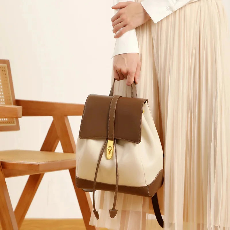 Women's Genuine Leather New Fashion Travel Backpack Large Capacity High Quality Cowhide Female College Student Bag
