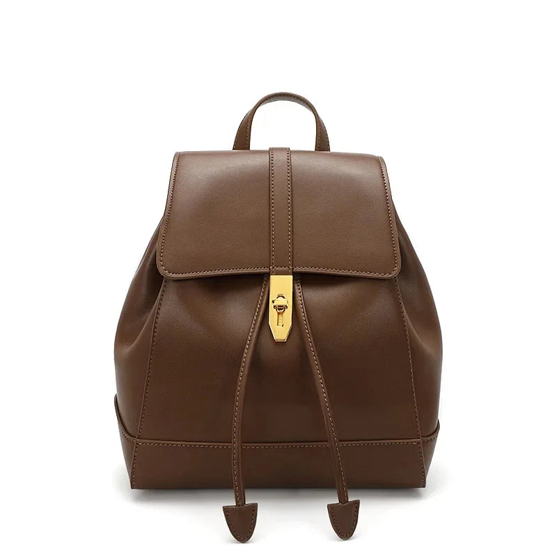 Women's Genuine Leather New Fashion Travel Backpack Large Capacity High Quality Cowhide Female College Student Bag