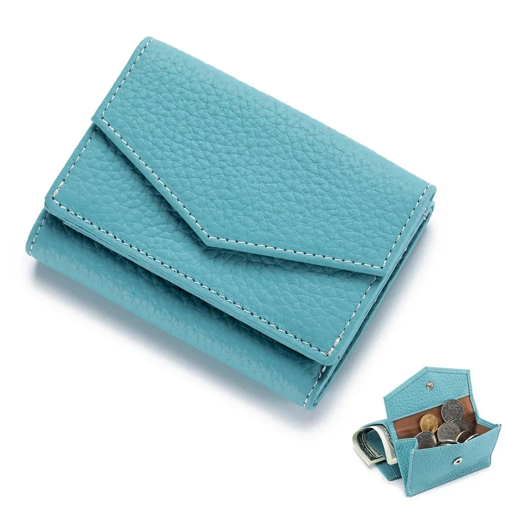 Women's Genuine Leather Short Mini Coin Wallet Multi Slot Card Bag