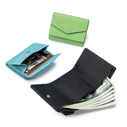 Women's Genuine Leather Short Mini Coin Wallet Multi Slot Card Bag