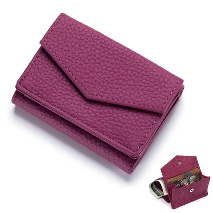 Women's Genuine Leather Short Mini Coin Wallet Multi Slot Card Bag