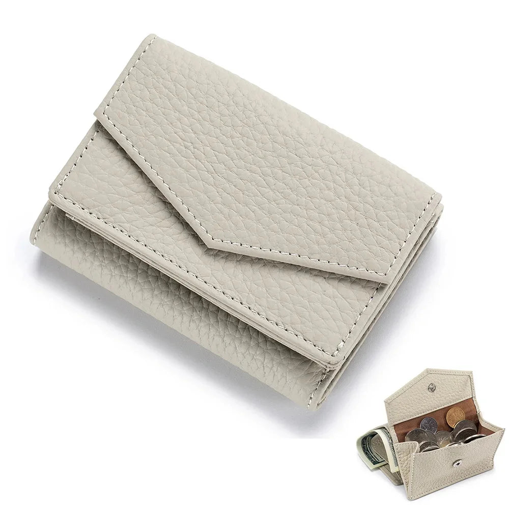Women's Genuine Leather Short Mini Coin Wallet Multi Slot Card Bag