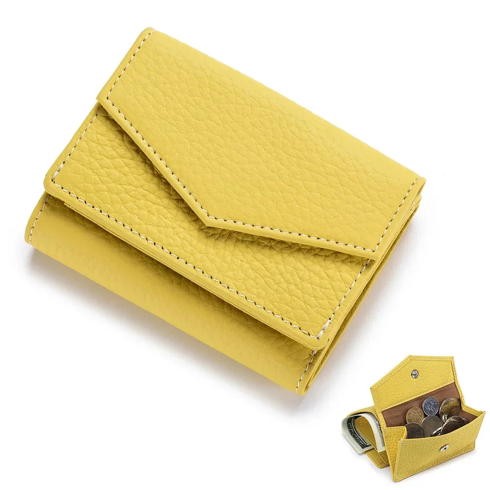 Women's Genuine Leather Short Mini Coin Wallet Multi Slot Card Bag