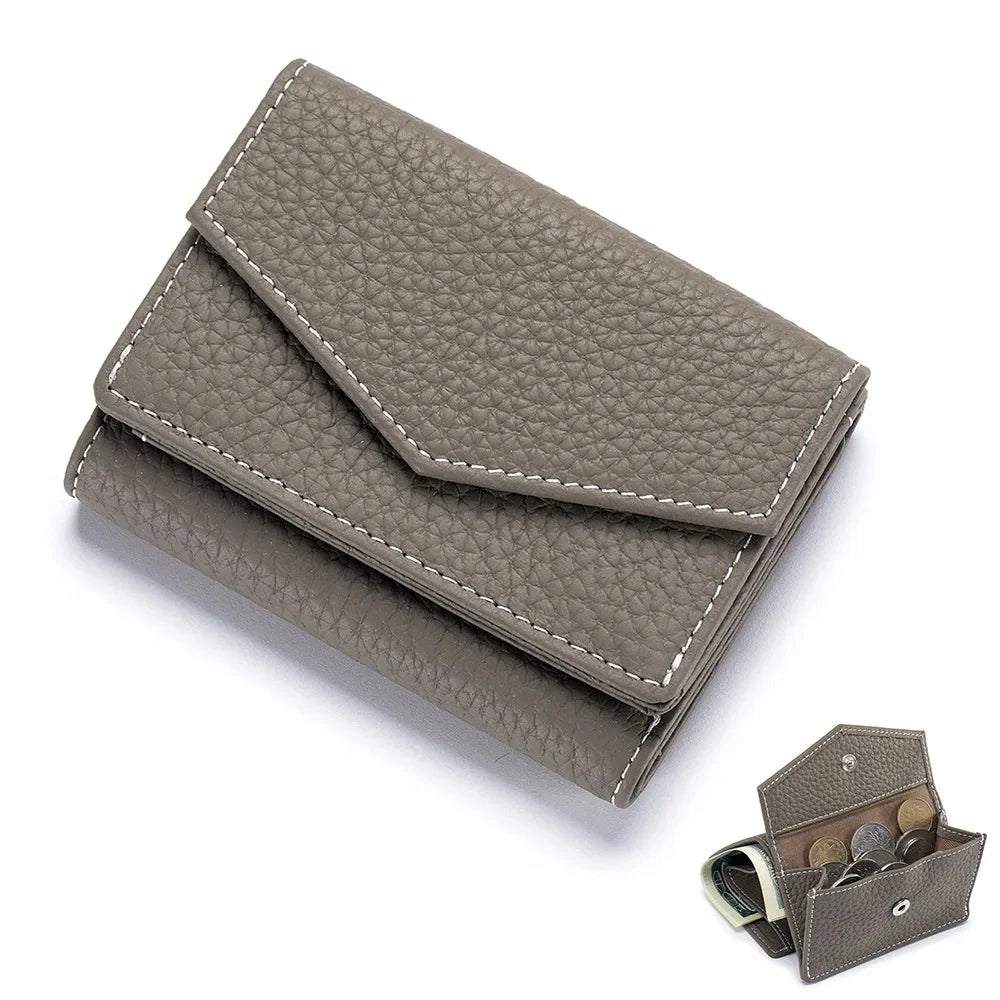 Women's Genuine Leather Short Mini Coin Wallet Multi Slot Card Bag