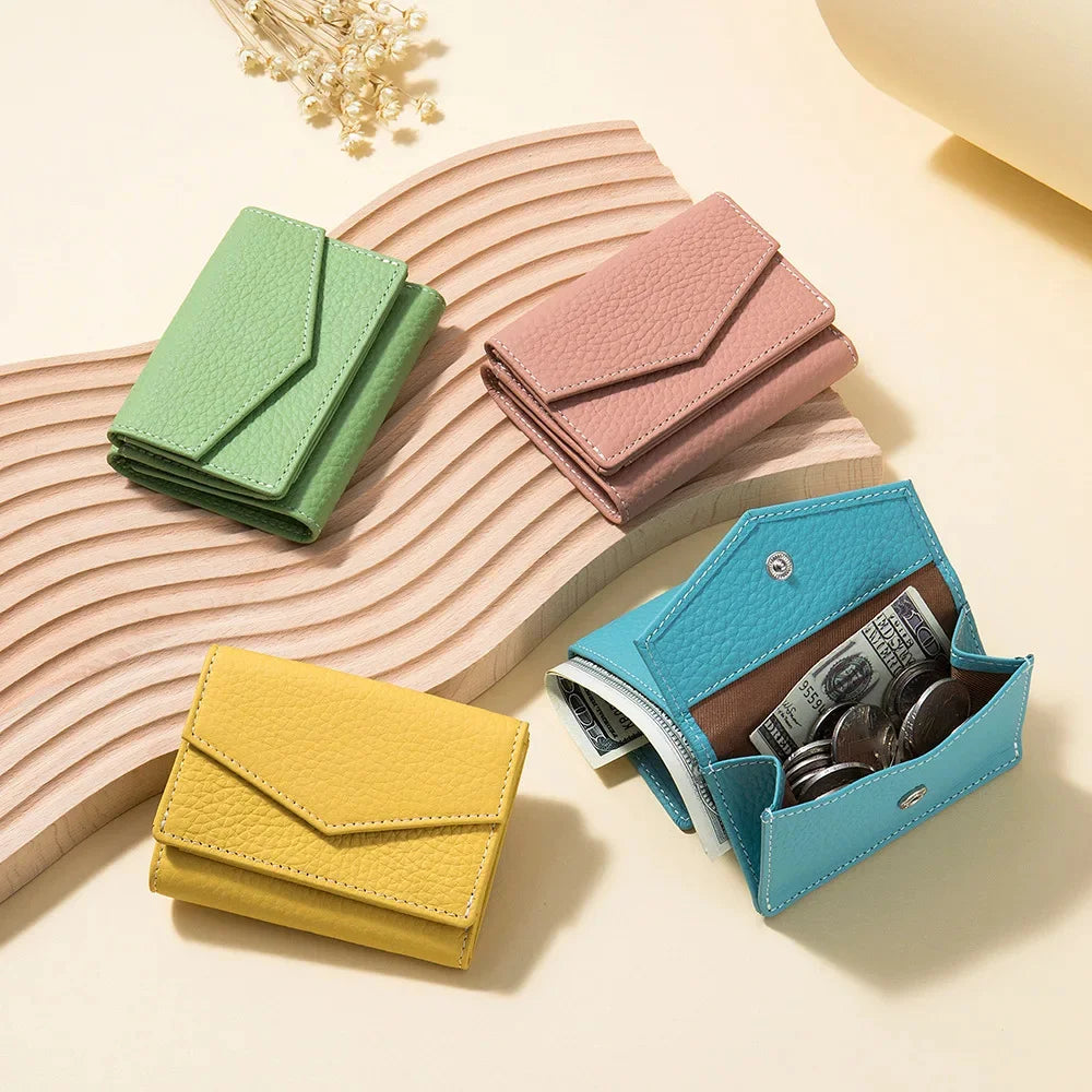 Women's Genuine Leather Short Mini Coin Wallet Multi Slot Card Bag