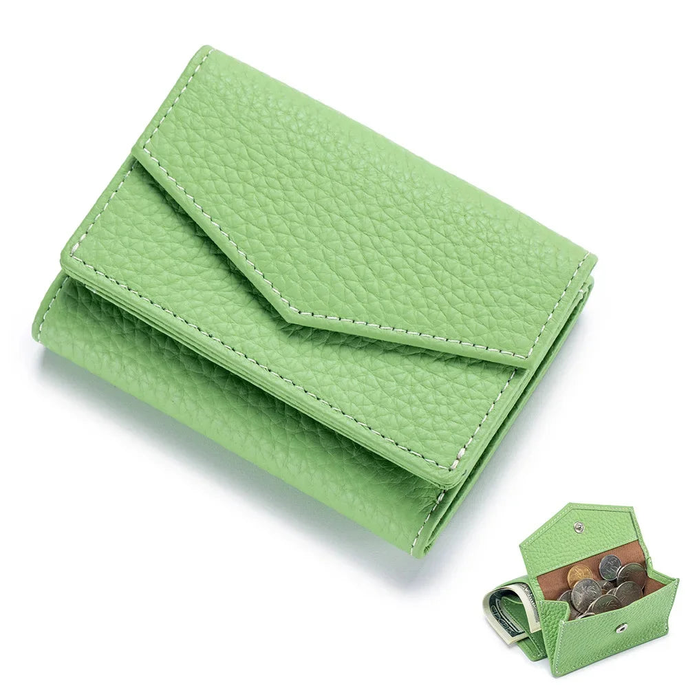 Women's Genuine Leather Short Mini Coin Wallet Multi Slot Card Bag