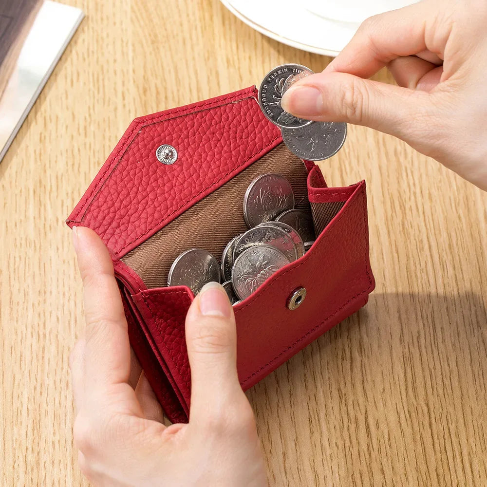 Women's Genuine Leather Short Mini Coin Wallet Multi Slot Card Bag