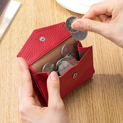 Women's Genuine Leather Short Mini Coin Wallet Multi Slot Card Bag