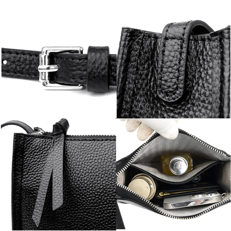 Women's Genuine Leather Shoulder Crossbody Bags Fashion Solid Color Soft Cow Leather Ladies Handbag Female Small Phone Bag purse