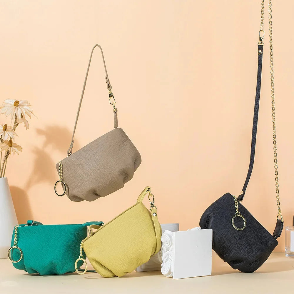 Women's Genuine Leather Small Dumpling Mini Shoulder Fashion Chain Crossbody Bag Coin Purse