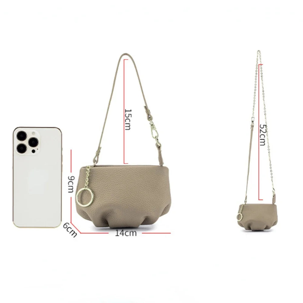 Women's Genuine Leather Small Dumpling Mini Shoulder Fashion Chain Crossbody Bag Coin Purse