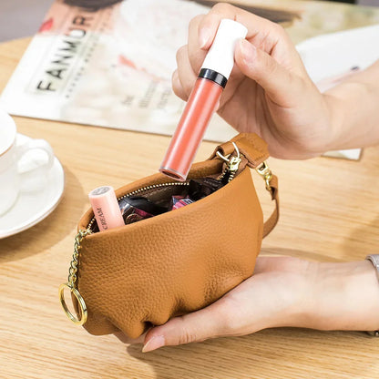 Women's Genuine Leather Small Dumpling Mini Shoulder Fashion Chain Crossbody Bag Coin Purse