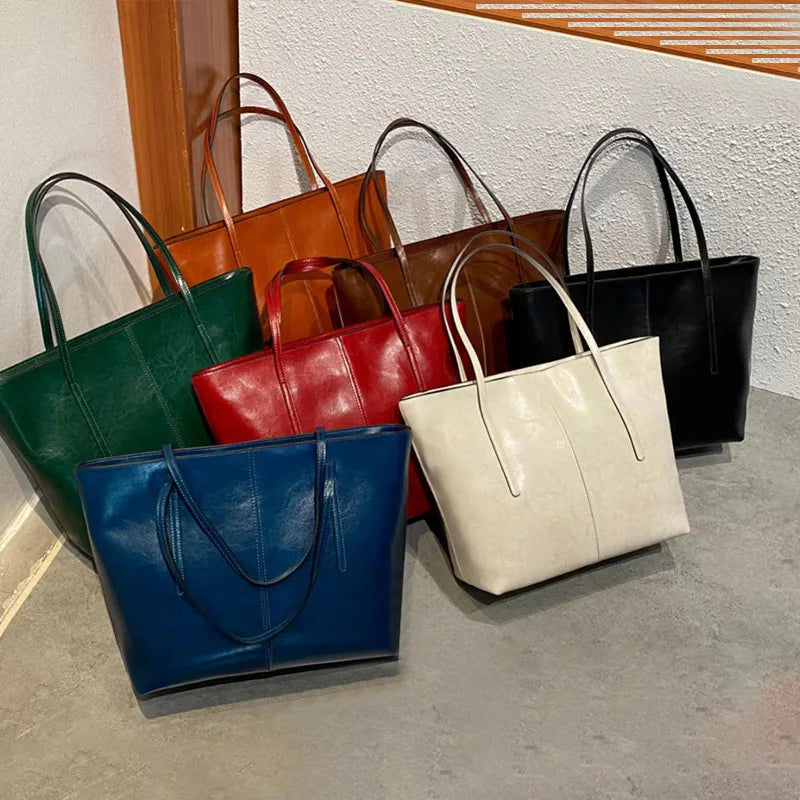Women's Genuine Leather Tote Bag Designer Luxury Handbags Female Large Capacity Leisure Commuter Purses Fashion Ladies Bolsas
