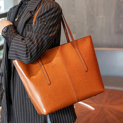 Women's Genuine Leather Tote Bag Designer Luxury Handbags Female Large Capacity Leisure Commuter Purses Fashion Ladies Bolsas