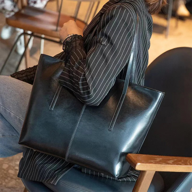 Women's Genuine Leather Tote Bag Designer Luxury Handbags Female Large Capacity Leisure Commuter Purses Fashion Ladies Bolsas