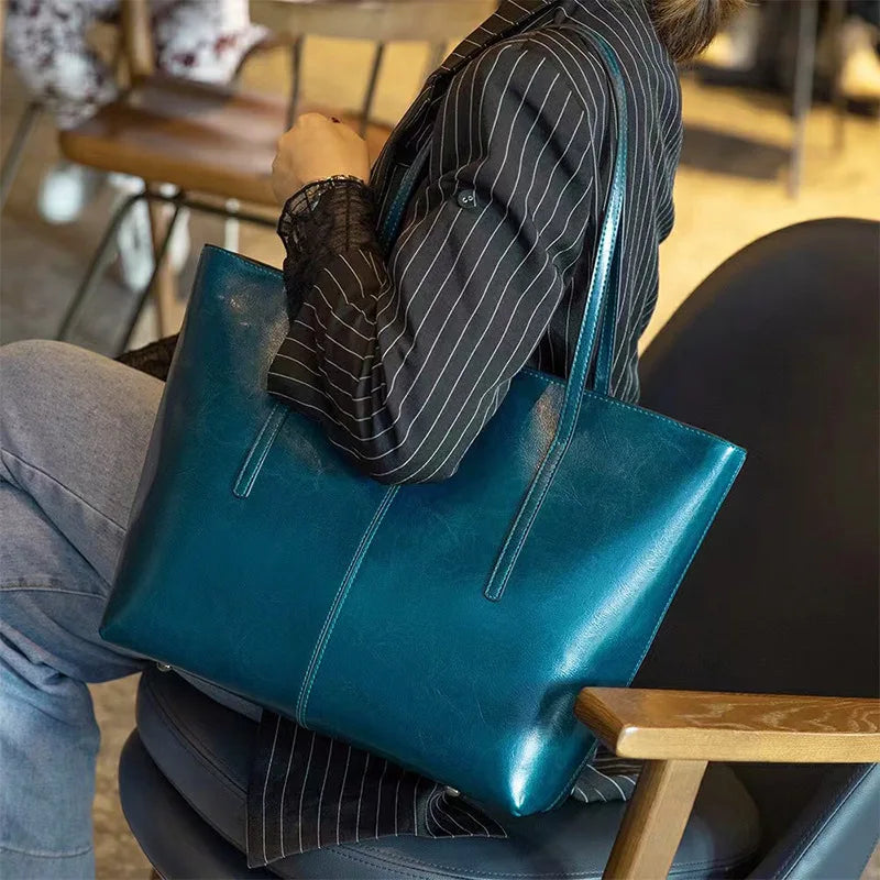 Women's Genuine Leather Tote Bag Designer Luxury Handbags Female Large Capacity Leisure Commuter Purses Fashion Ladies Bolsas