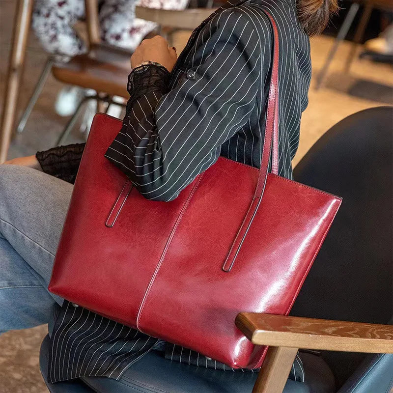 Women's Genuine Leather Tote Bag Designer Luxury Handbags Female Large Capacity Leisure Commuter Purses Fashion Ladies Bolsas