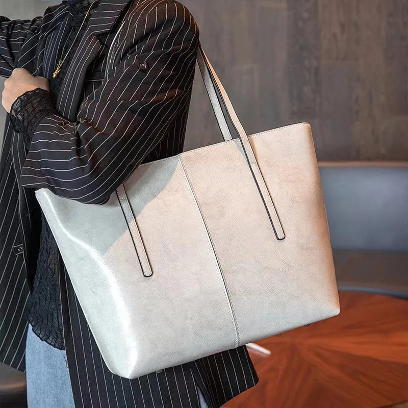 Women's Genuine Leather Tote Bag Designer Luxury Handbags Female Large Capacity Leisure Commuter Purses Fashion Ladies Bolsas
