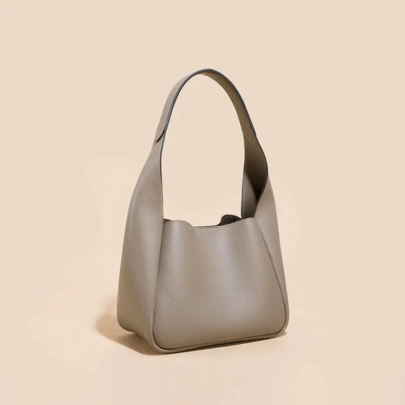 Women's Genuine Leather Vegetable Basket First-layer Cowhide Bucket 2024 High-end Shoulder Niche Design Armpit Bag