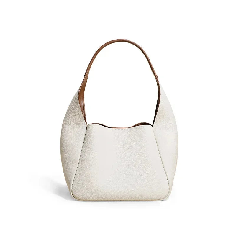 Women's Genuine Leather Vegetable Basket First-layer Cowhide Bucket 2024 High-end Shoulder Niche Design Armpit Bag