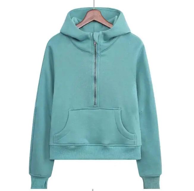 Women's Half Zipper Pullover Fleece Hoodie Sweatshirts 2024 Fitness New Arrivals