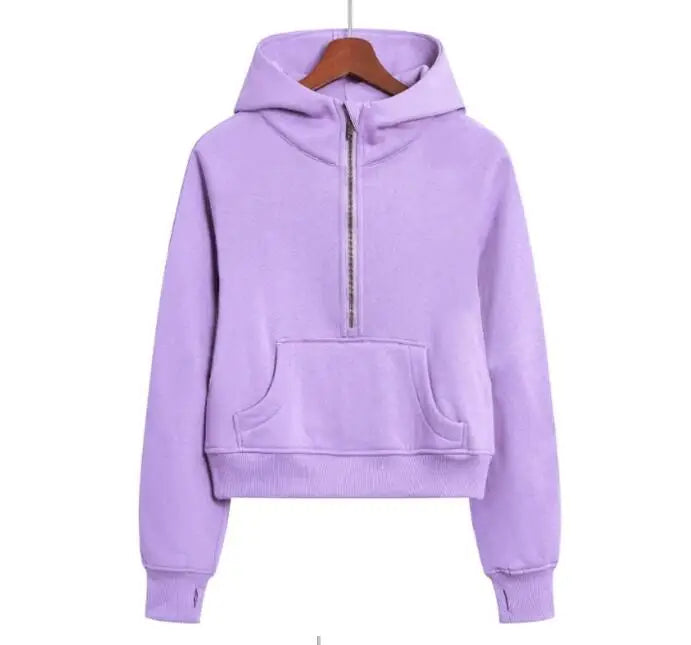 Women's Half Zipper Pullover Fleece Hoodie Sweatshirts 2024 Fitness New Arrivals