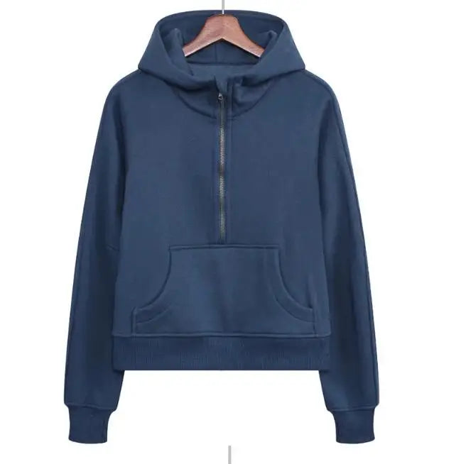 Women's Half Zipper Pullover Fleece Hoodie Sweatshirts 2024 Fitness New Arrivals