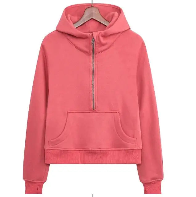 Women's Half Zipper Pullover Fleece Hoodie Sweatshirts 2024 Fitness New Arrivals